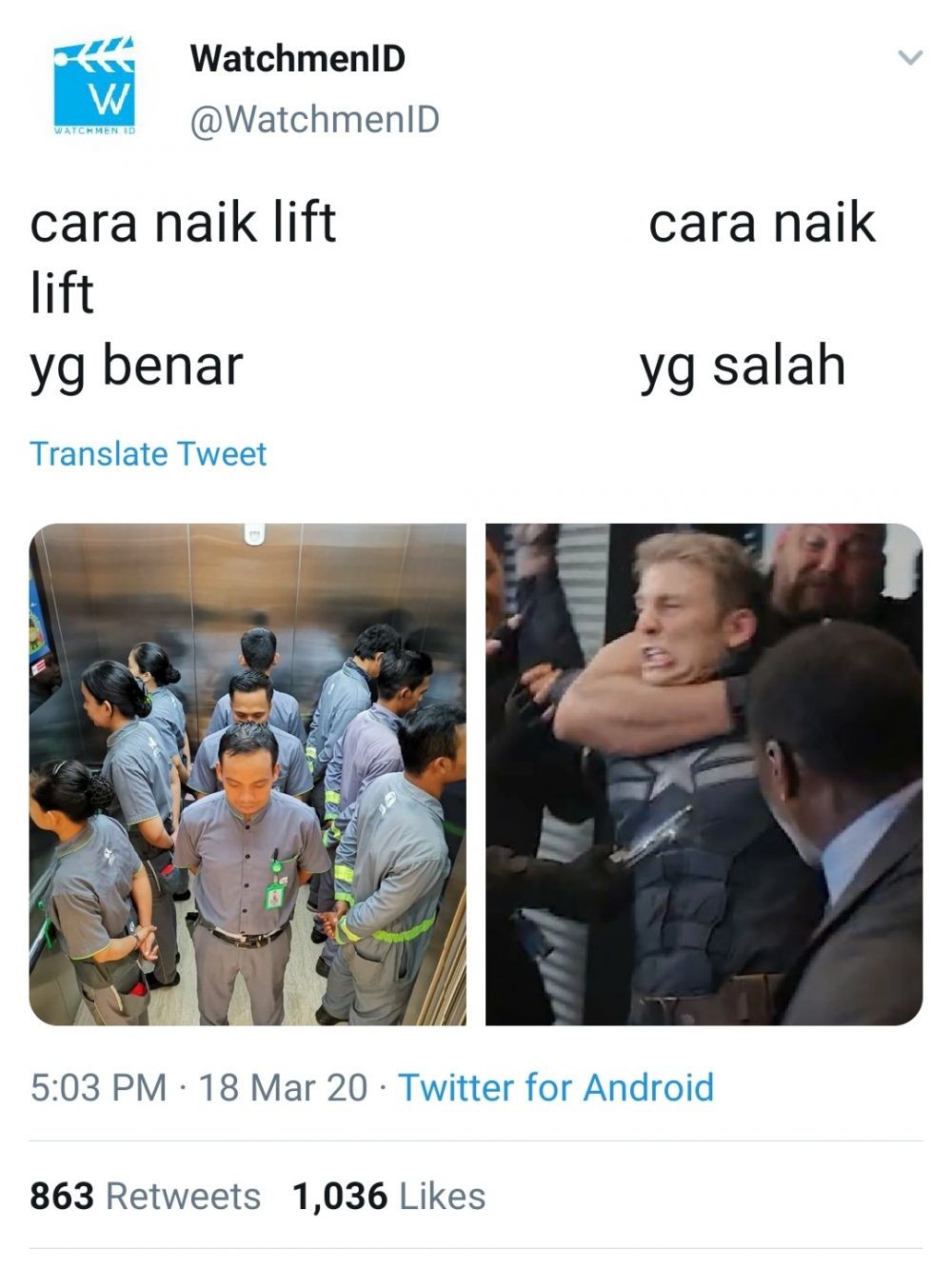 Meme Anjuran Naik Lift untuk Hindari Corona Versi Netizen